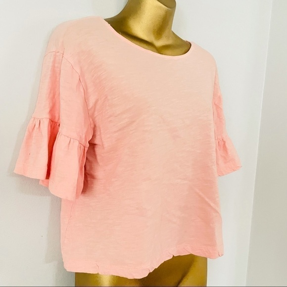 Pink Flounce Sleeve Top Ruffle Short Sleeve Blouse Size Small Casual Chic - Picture 4 of 6